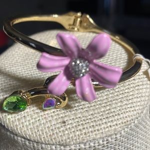 Betsey Johnson Whimsical Flower Bracelet Gold with Crystals